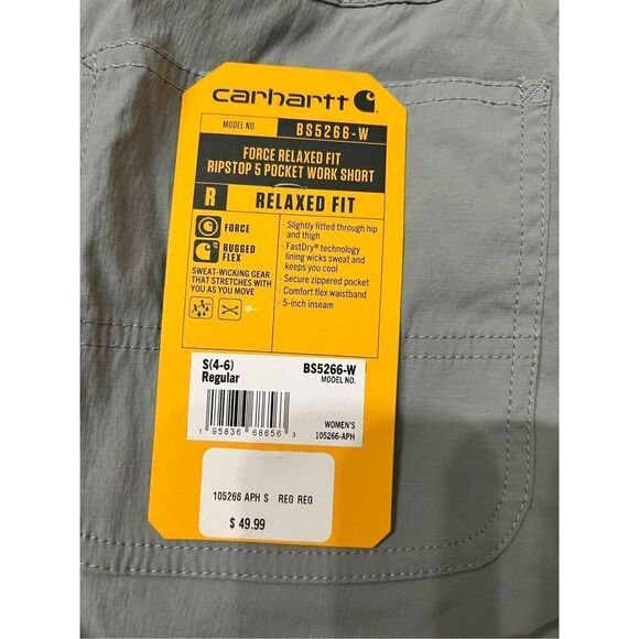 Carhartt New Women's Force Relaxed Fit 5 Pocket Work/ Hiking Shorts Blue S (4-6) - Picture 4 of 4